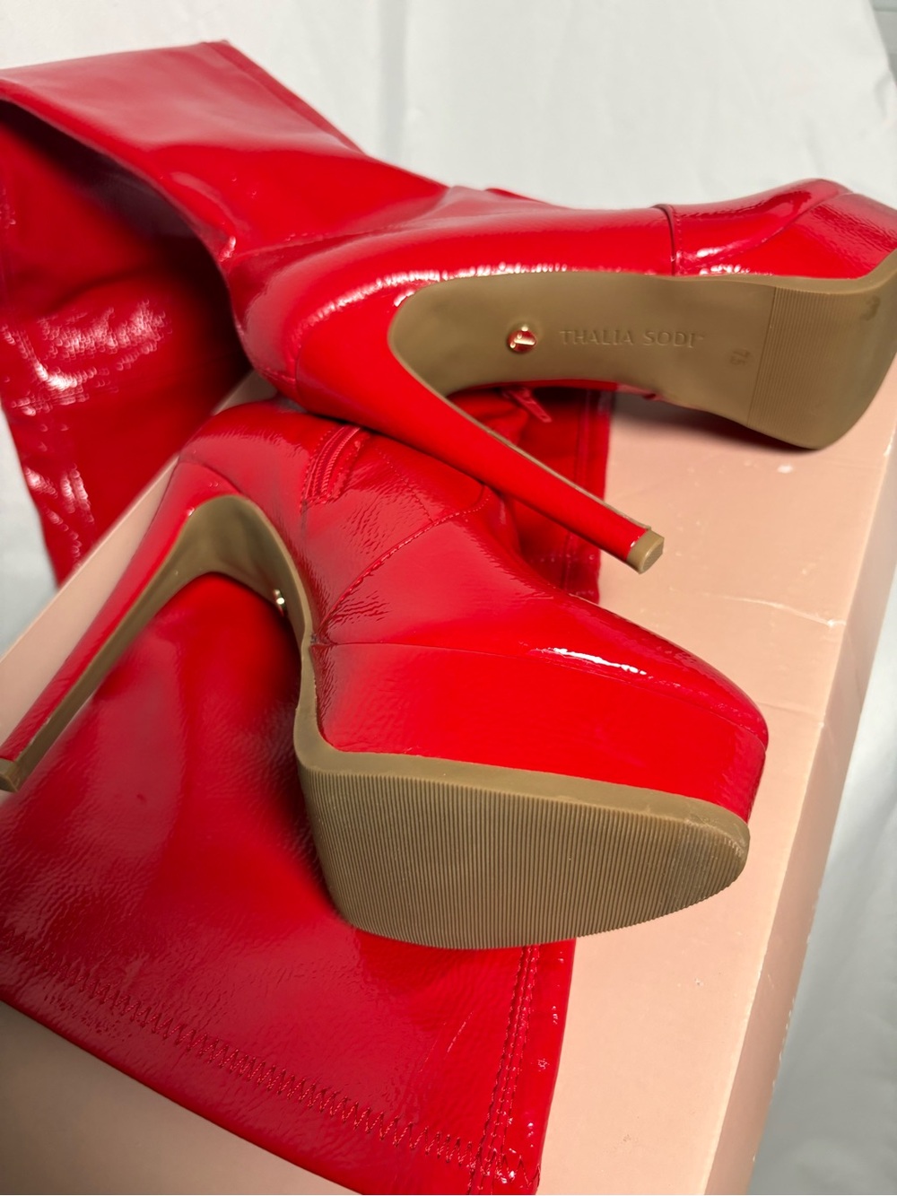 New Thalia Sodi Red Patent Over-the-Knee Heeled Boots size 7.5M - Picture 5 of 8